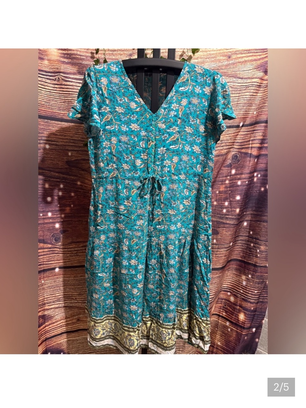 Floral Teal Midi Dress with Tie Waist
